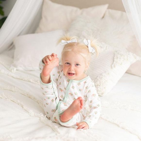 Li'l Birdie's Tea party Unisex Organic Baby Romper - Picture 2 of 3